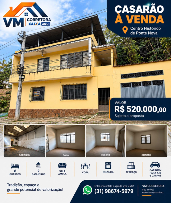 CASAR&Atilde;O &Agrave; VENDA NO CENTRO HIST&Oacute;RICO DE PONTE NOVA!